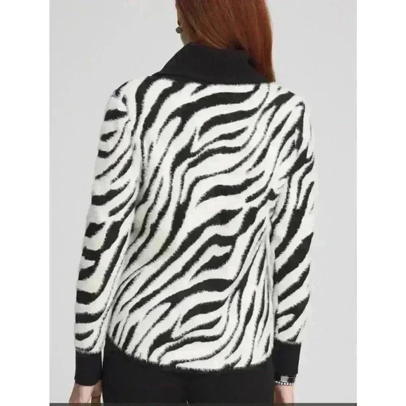 Chicos Zebra Print Sweater Black & White 3/4 Sleeve Cowl Neck Tunic Women Size 3 - Picture 1 of 7